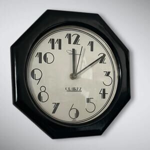 Vintage Ingraham Black Octagon Art Deco Style Wall Clock Quartz Made in USA